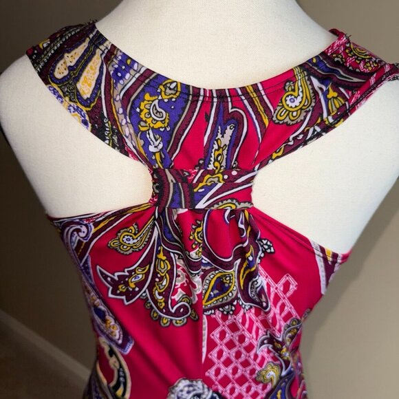 George pink colorful sleeveless summer dress with asymmetrical hem - Picture 5 of 13